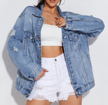 Load image into Gallery viewer, *VAMPED CUSTOMer OPTION* Ripped Flap Pocket Denim Jacket #2 from Shein
