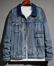 Load image into Gallery viewer, *VAMPED CUSTOMer OPTION ONLY* Men Colorblock Flap Pocket Denim Jacket Without Tee from Shein
