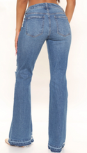 Load image into Gallery viewer, *VAMPED CUSTOMer OPTION ONLY* Big Mood V Front Low Rise Flare Jeans - Medium Blue Wash from Fashion Nova
