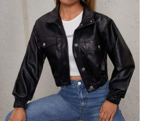 *VAMPED CUSTOMer OPTION ONLY*  SHEIN Drop Shoulder Crop PU Leather Jacket