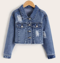 Load image into Gallery viewer, *VAMPED CUSTOMer OPTION ONLY* KIDS Ripped Frayed Flap Detail Denim Jacket from Shein
