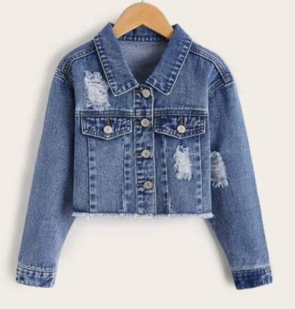 *VAMPED CUSTOMer OPTION ONLY* KIDS Ripped Frayed Flap Detail Denim Jacket from Shein