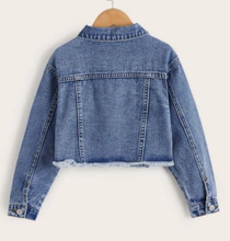 Load image into Gallery viewer, *VAMPED CUSTOMer OPTION ONLY* KIDS Ripped Frayed Flap Detail Denim Jacket from Shein
